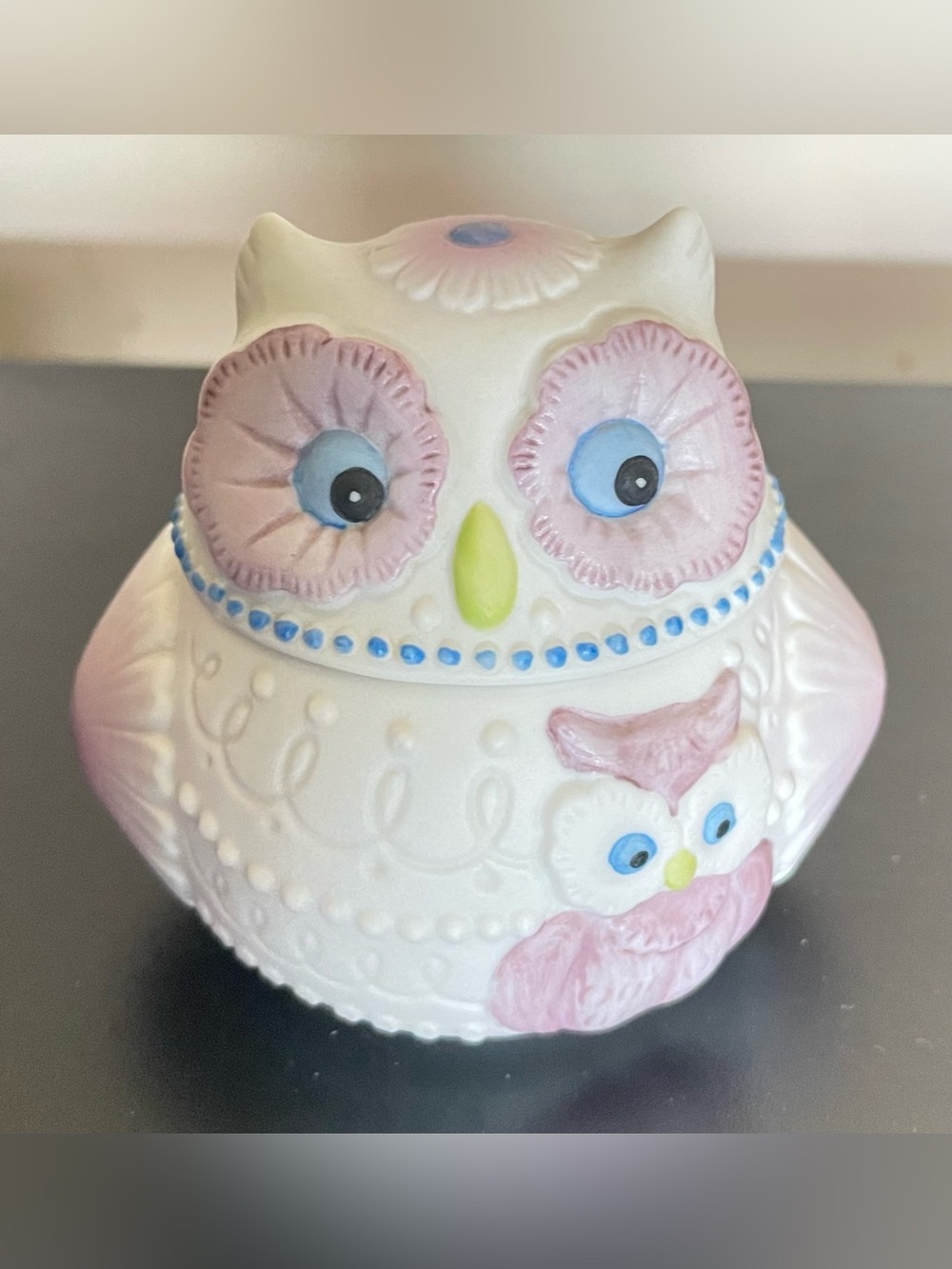 Lefton China Small Owl Porcelain Trinket Container